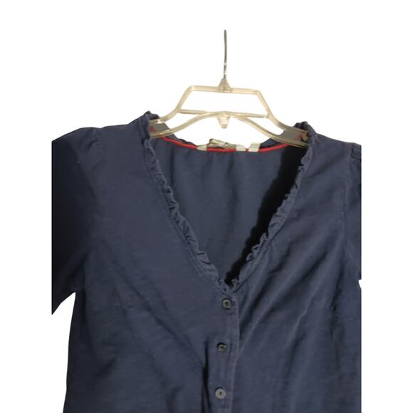 Boden Freya Navy Blue Ruffle trim jersey knit blouse top size US 2R - Picture 3 of 4